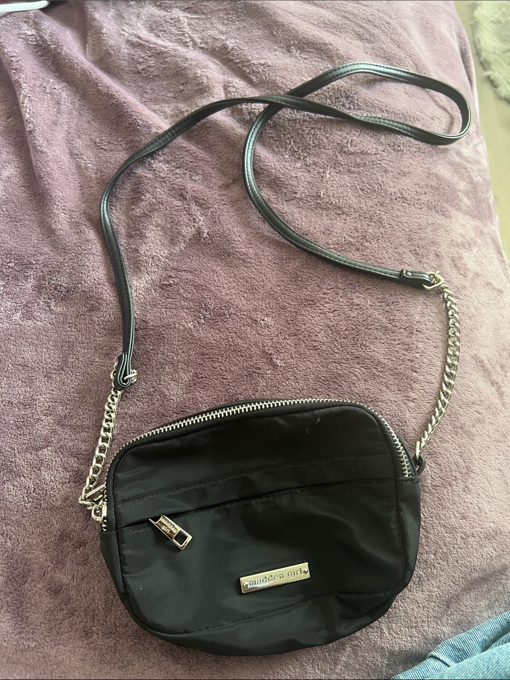 Madden Girl Black Crossbody with Silver Chain Detail